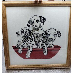 Dalmatian Puppies Needlepoint Cross-Stitch Dog Puppy Fire Department in Frame